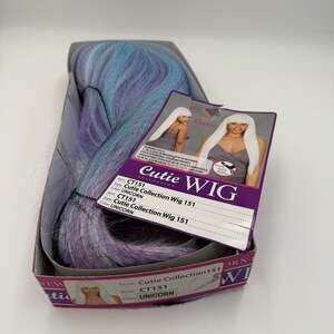 NWT Cutie Collection CT151 Unicorn Pastel Blue Purple Long Straight Wig Bangs